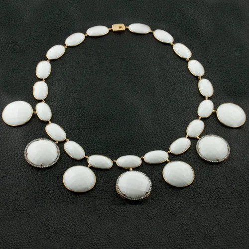 Ladies shadow gothic necklaces -White Agate & Diamond Necklace