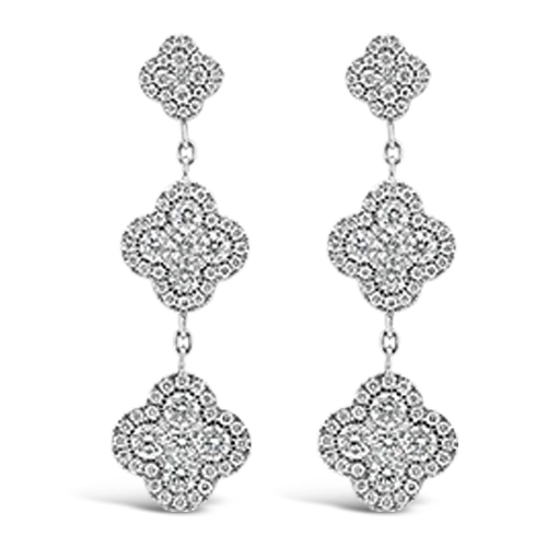 ladies earrings diamond accents -Diamond Clover Dangle Earrings