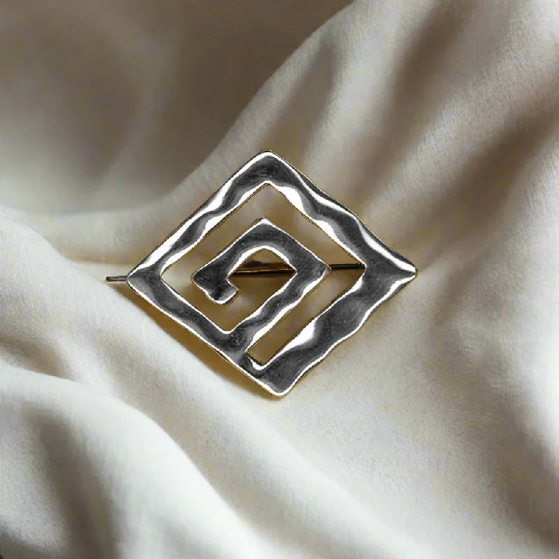 gold cloud design brooch for women -Greek Key Meander Brooch in Sterling Silver (K-65)