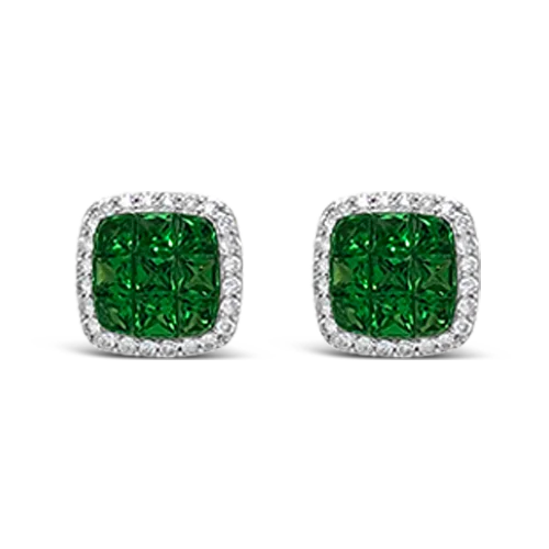 ladies gold earrings lotus motifs -Tsavorite & Diamond Earrings