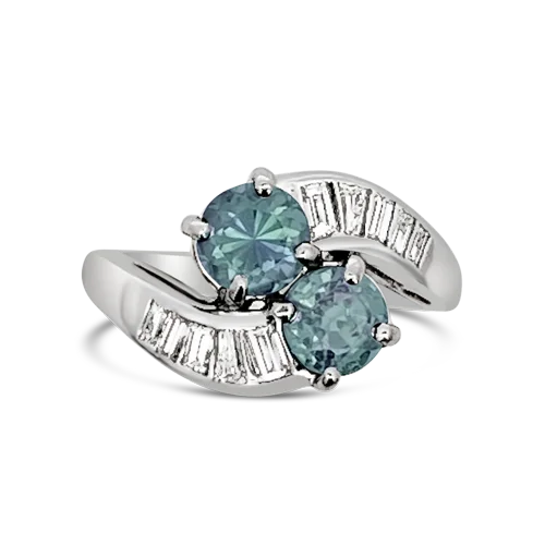 floral cutout rings for women -Green Sapphire & Diamond Estate Ring