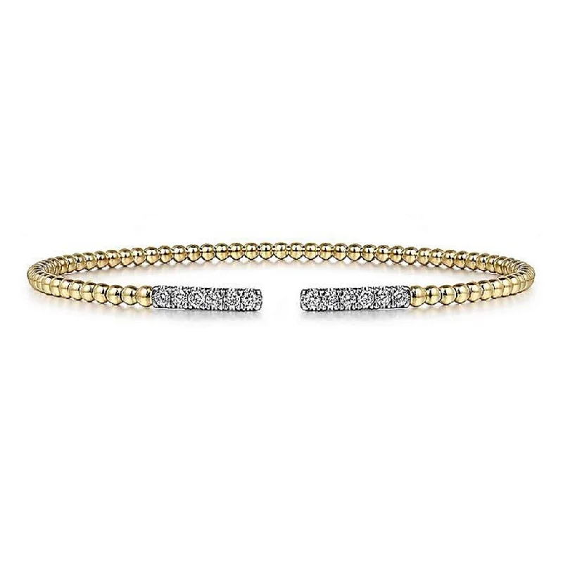 Ladies tiny gleam bracelets -Gabriel & Co. 14K Yellow Gold Bujukan Diamond Bars Bangle