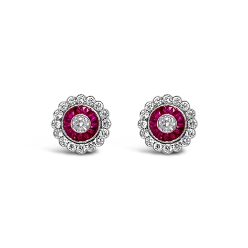 ladies silver earrings ruby stones -Pink Sapphire & Diamond Earrings