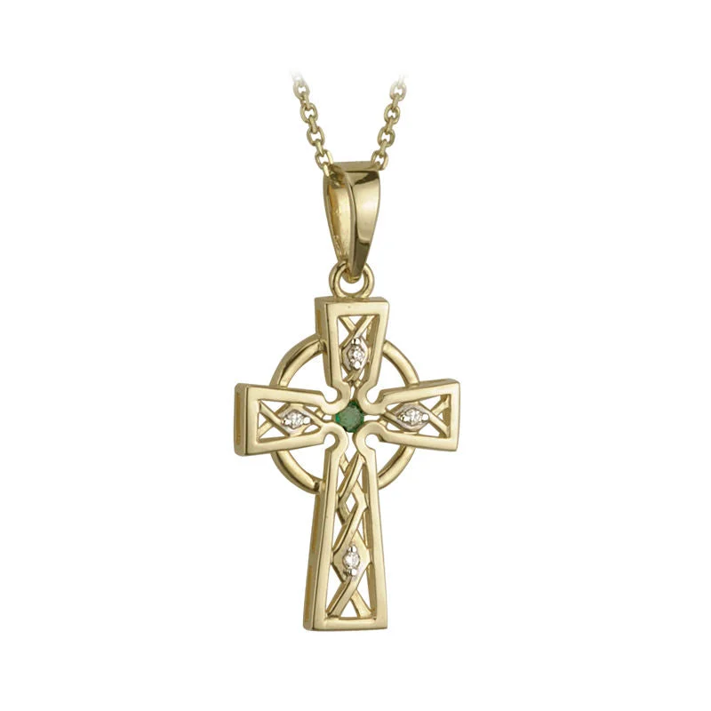 Ladies opalescent opal necklaces -14K Gold Diamond Emerald Celtic Cross Necklace