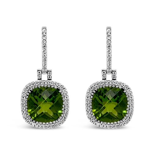 ladies beaded earrings with patterns -Peridot & Diamond Dangle Earrings