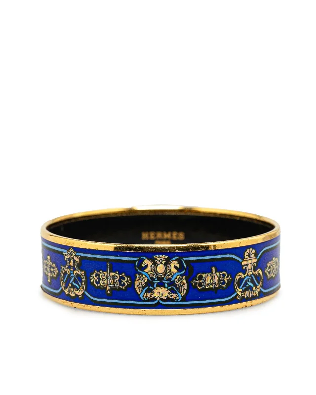 Ladies hex shine bracelets -Wide Printed Enamel Gold Plated Bangle