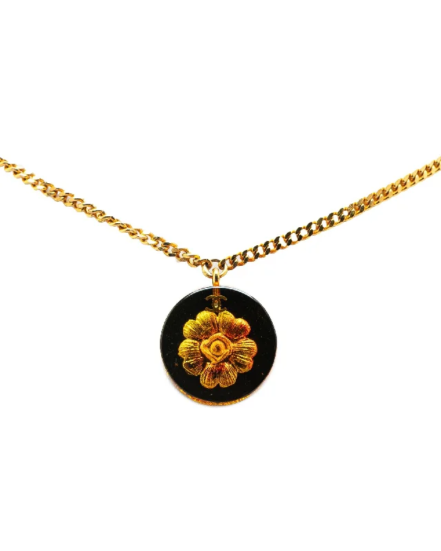 Ladies joyful shine necklaces -Gold Plated Resin Camellia Pendant Necklace