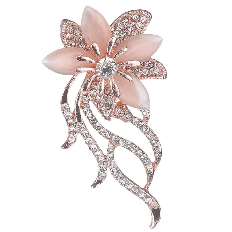 ladies gold brooch vine patterns -Rose Gold Flower Brooch Rhinestone Crystal BR-03