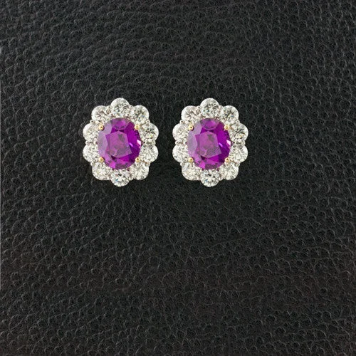 small gold earrings for women -Pink Sapphire & Diamond Earrings