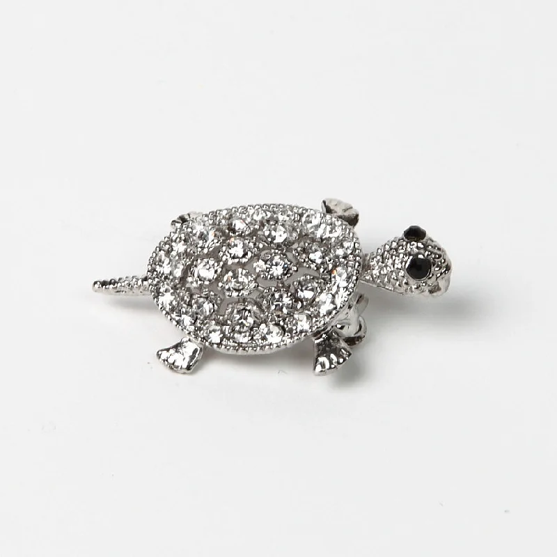 crystal brooch for women sparkling -Sparkly Diamante Silver-Finish Tortoise Brooch