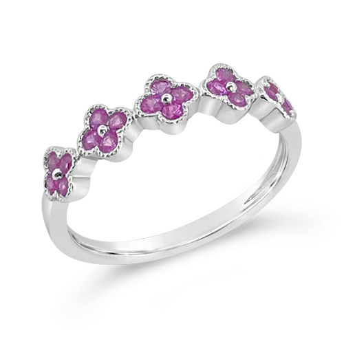 ladies rings geometric designs -Pink Sapphire Flower/Clover Ring