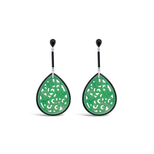 animal motif earrings for women -Jadeite, Diamond & Onyx Estate Earrings