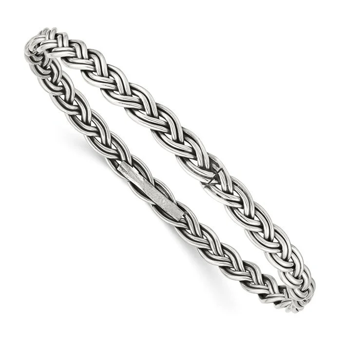 Ladies passion gleam bracelets -Sterling Silver Braided 5.25mm Wide Slip-On Bangle Bracelet