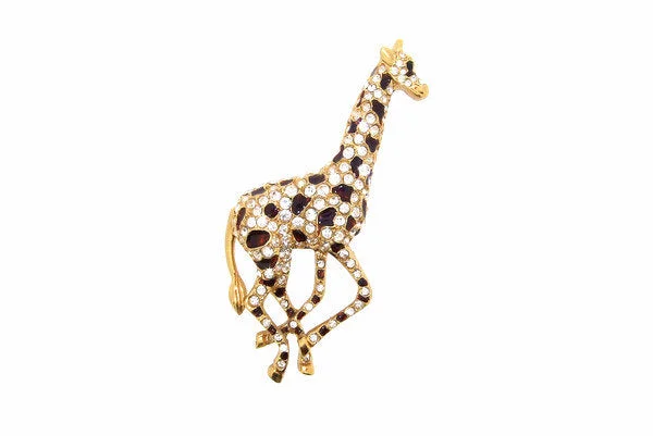 brooch for women with birthstones -Giraffe Brooch Large Enamel crystal