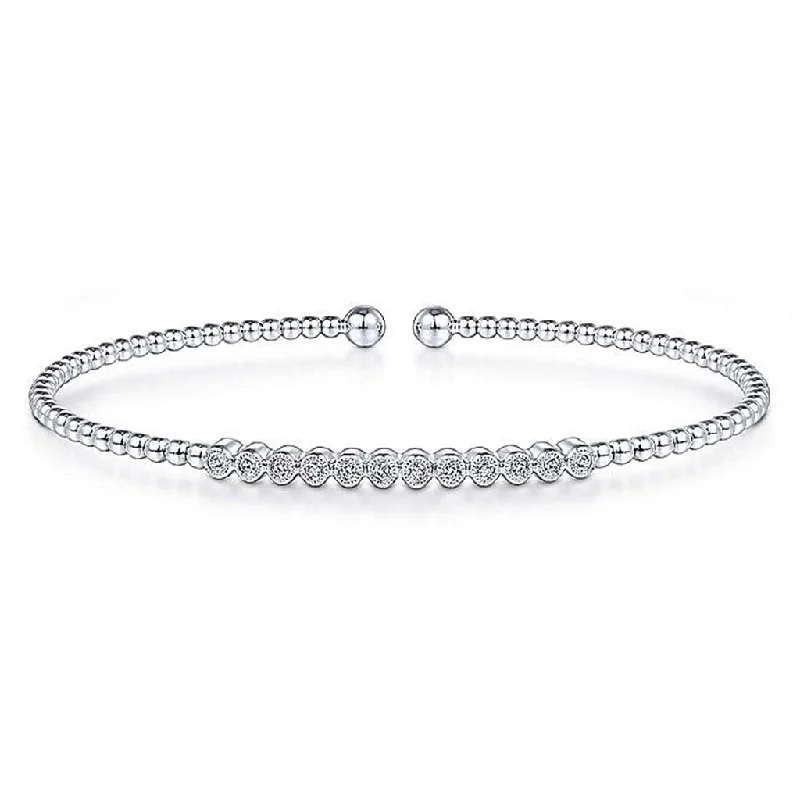 Ladies drive glow bracelets -Gabriel & Co. 14K White Gold Bujukan Bead Diamond Bangle