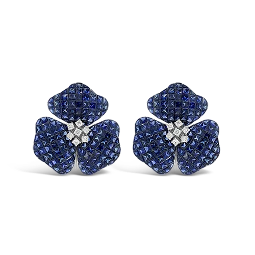 floral drop earrings for women -Sapphire & Diamond Flower Earrings