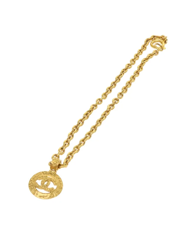 Ladies dramatic bold necklaces -Gold Tone Chain Necklace with CC Pendant