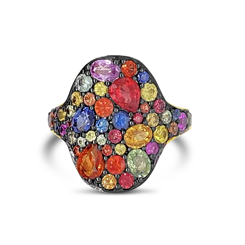 ladies gold rings bee motifs -Rainbow Sapphire Ring