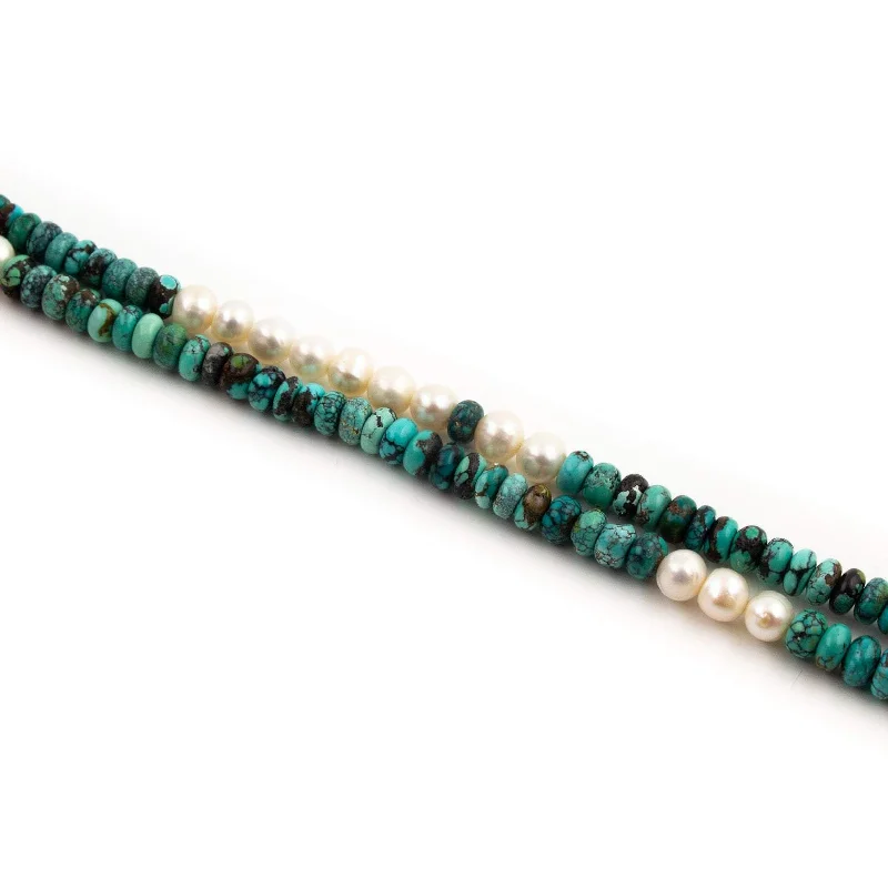 Ladies special occasion necklaces -Gorgeous Round Hubei Turquoise & Pearl Beaded Necklace