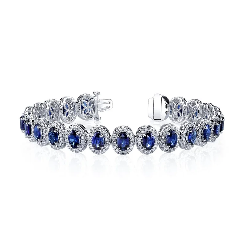 Ladies mighty elephant bracelets -18k White Gold Oval Cut Sapphire and Diamond Halo Bracelet