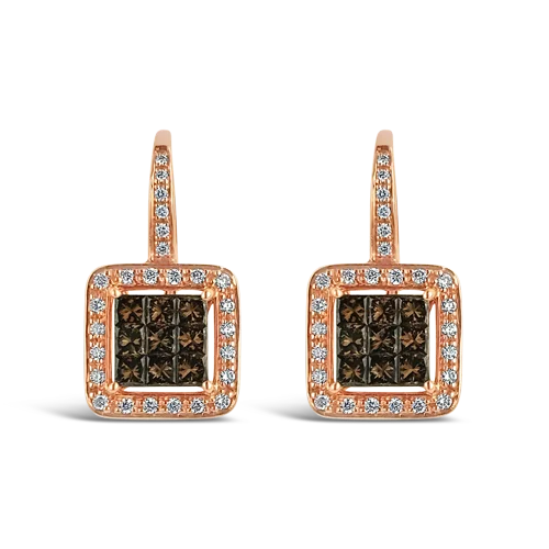 ladies white gold earrings twists -Brown & White Diamond Earrings