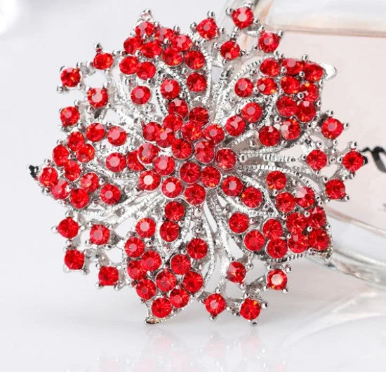 rose gold moon brooch for women -Rhinestone Flower Brooch Red Gold or Silver BR-772