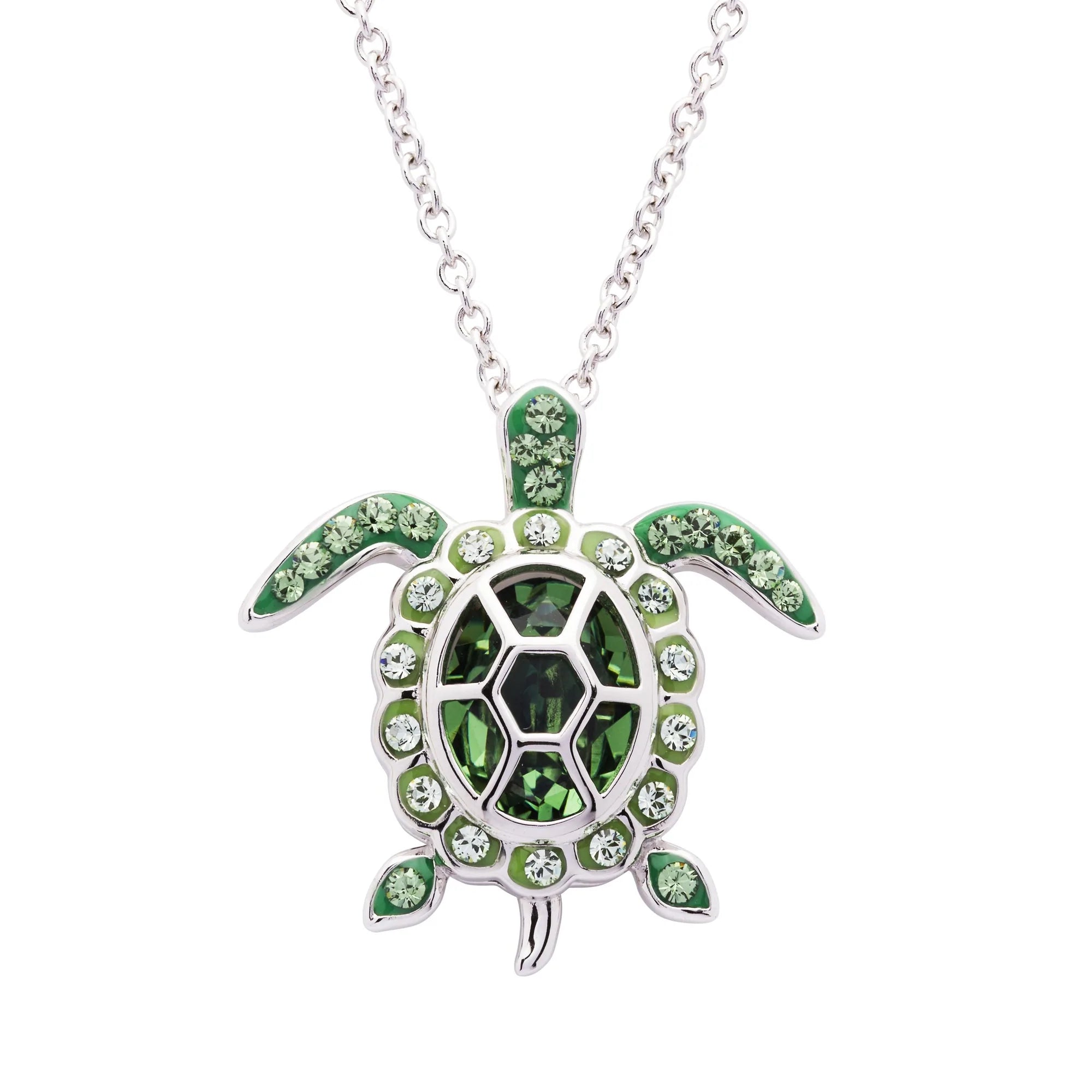 Ladies work-ready necklaces -Swarovski Crystal Green Turtle Necklace