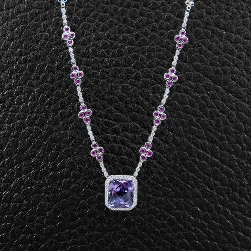 Ladies fitted collar necklaces -Amethyst, Pink Sapphire & Diamond Necklace