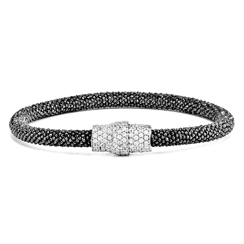 Ladies tiny gleam bracelets -Sterling Silver Black Rhodium Mesh 7.25 Magnetic Clasp Bracelet