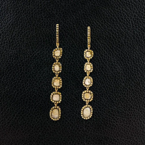 matte gold earrings for women -Yellow Diamond Slice Dangle Earrings