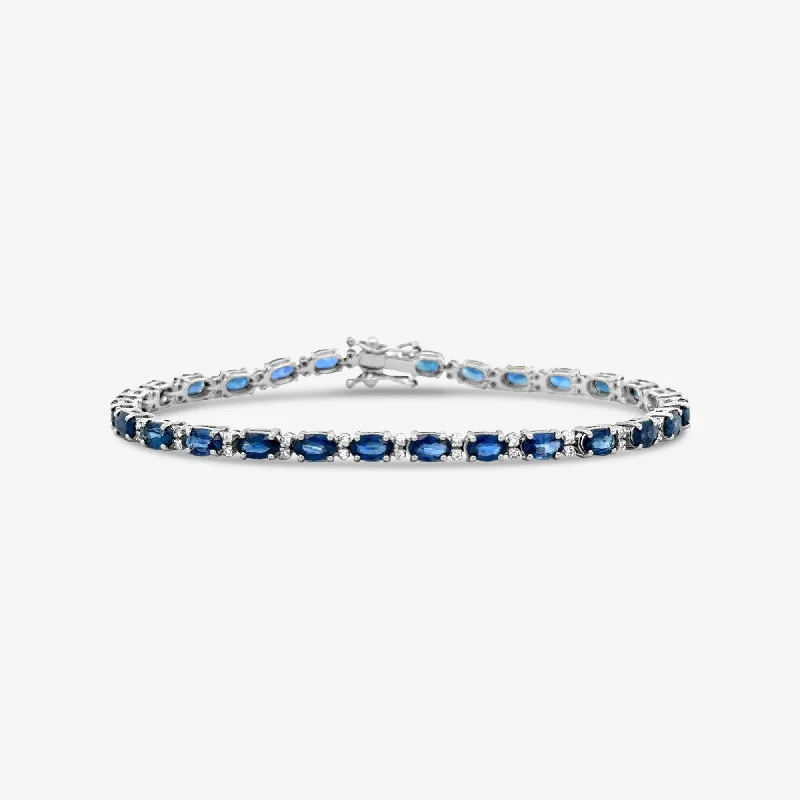 Ladies line charm bracelets -Oval Blue Sapphire & Diamond Tennis Bracelet