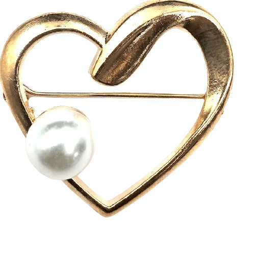 layered gem brooch for women -Heart-Shaped Pearl Brooch