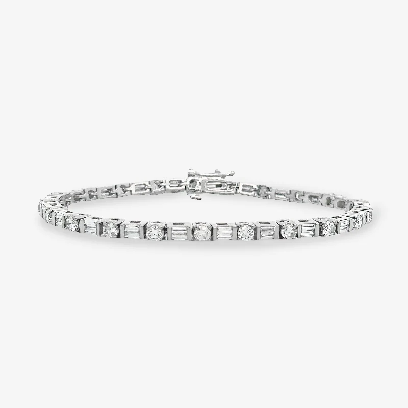 Ladies thick glow bracelets -4.50CT Round & Baguette Diamond Tennis Bracelet