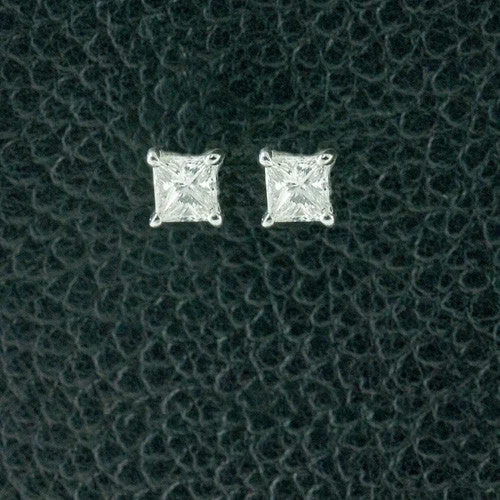 ladies earrings geometric designs -Princess cut Diamond Stud Earrings