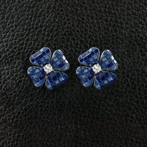 ladies pearl stud earrings -Sapphire & Diamond Flower Earrings