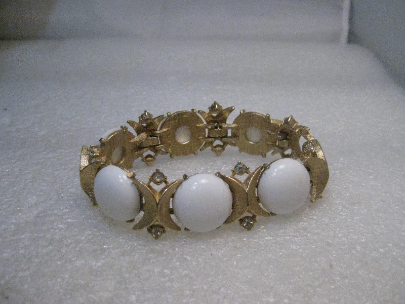 Ladies cozy fall bracelets -Sarah Coventry White Bracelet with Rhinestones, 1970's, 7.25", Gold Tone