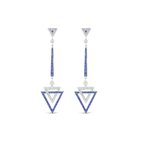 ladies dangle earrings with diamonds -Sapphire & Diamond Dangle Earrings