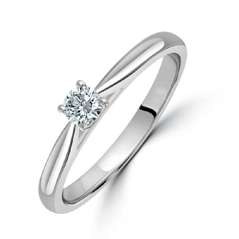 double band rings for women -Platinum 0.16ct Round Brilliant Cut Diamond Solitaire Ring