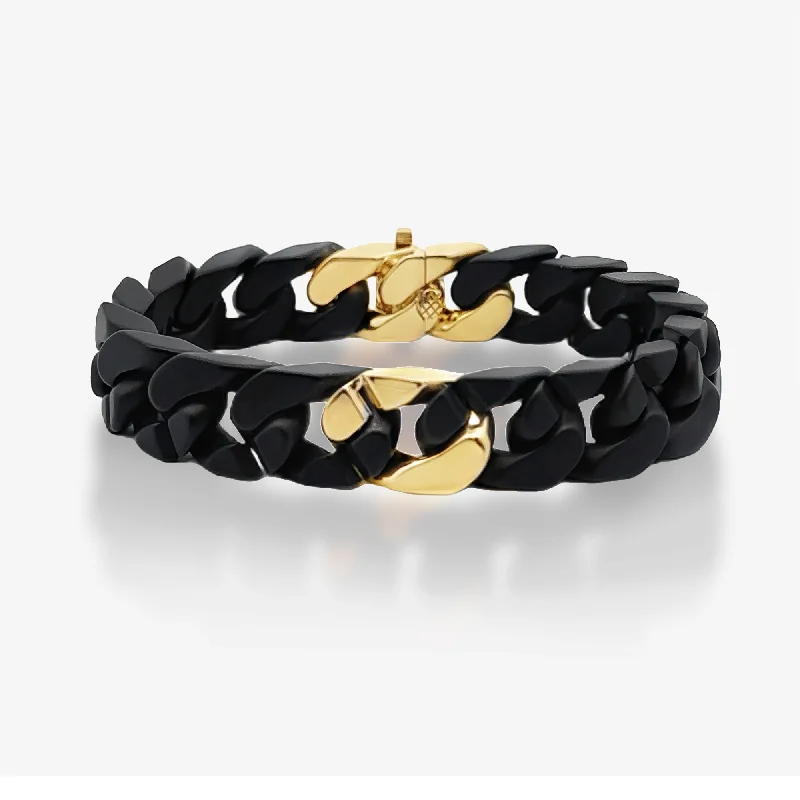 Ladies regal gold bracelets -Black Ceramic & Gold Miami Cuban Link Bracelet