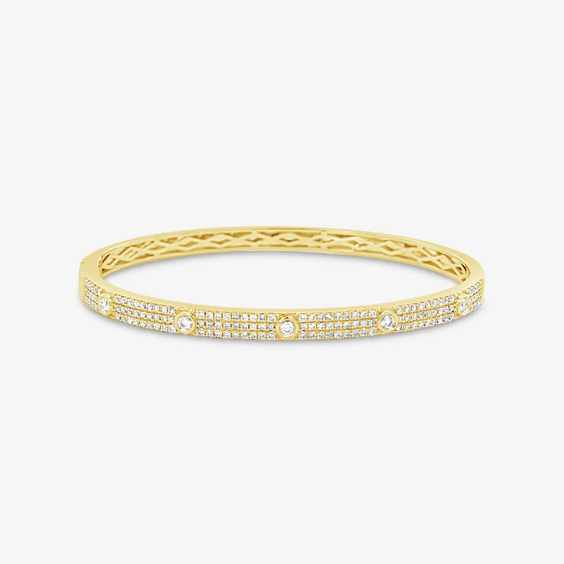 Ladies curved oval bracelets -Diamond & Pave Small Bangle Bracelet