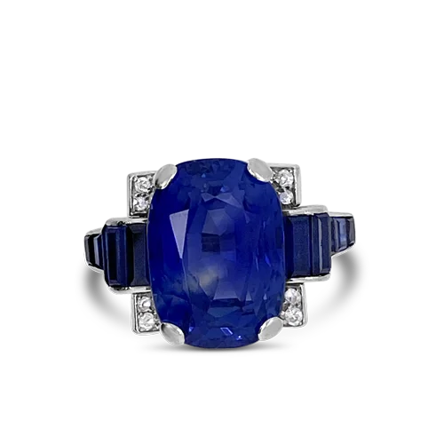 ladies silver rings iolite stones -Art Deco Sapphire & Diamond Ring