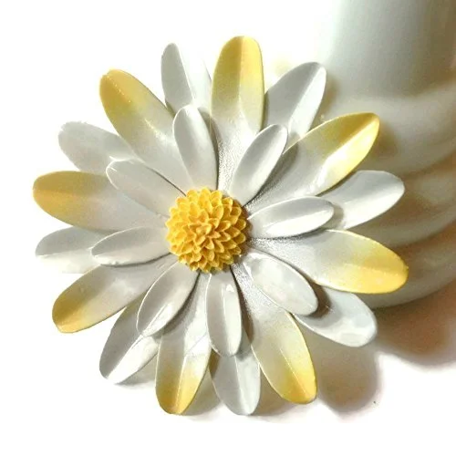 ladies gold brooch owl designs -Large White and Yellow Brooch Daisy