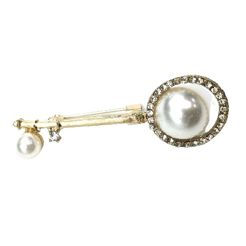 ladies sterling silver brooch with stones -Gold Coated Diamond Pearl Key Design Brooch