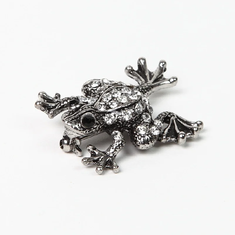 ladies brooch geometric shapes -Sparkly Diamante Silver-Finish Frog Brooch