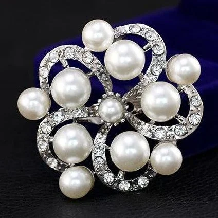 ladies gold brooch bear motifs -Large Pearls Crystal Brooch BR-29