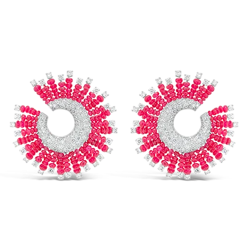 ladies pearl stud earrings -Red Spinel & Diamond Pinwheel Earrings