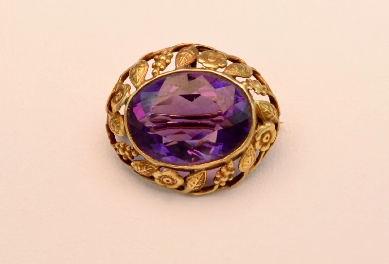 vintage gold tone brooch for women -14K Victorian Amethyst Brooch