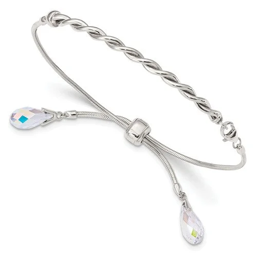 Ladies disc glow bracelets -Sterling Silver Swarovski Crystal Tassel Adjustable Bolo Bracelet