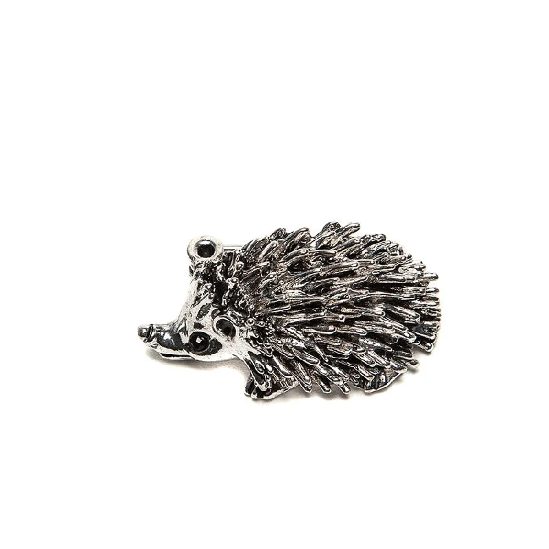 minimalist heart brooch for women -Cute Silver Finish Hedgehog Brooch