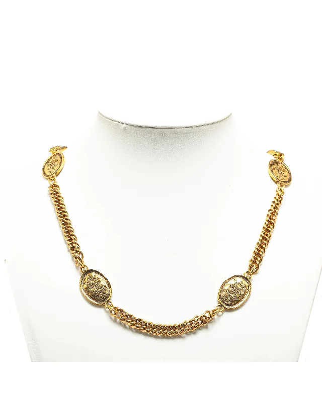 Ladies mixed hue necklaces -Gold Plated Medallion Station Necklace